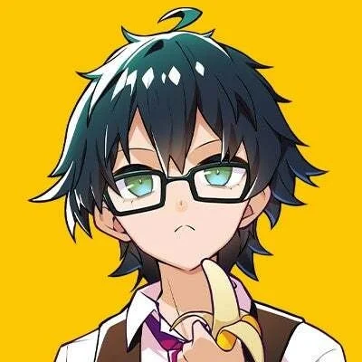 眼鏡をかけたアニメ風の少年がバナナを持っているイラスト