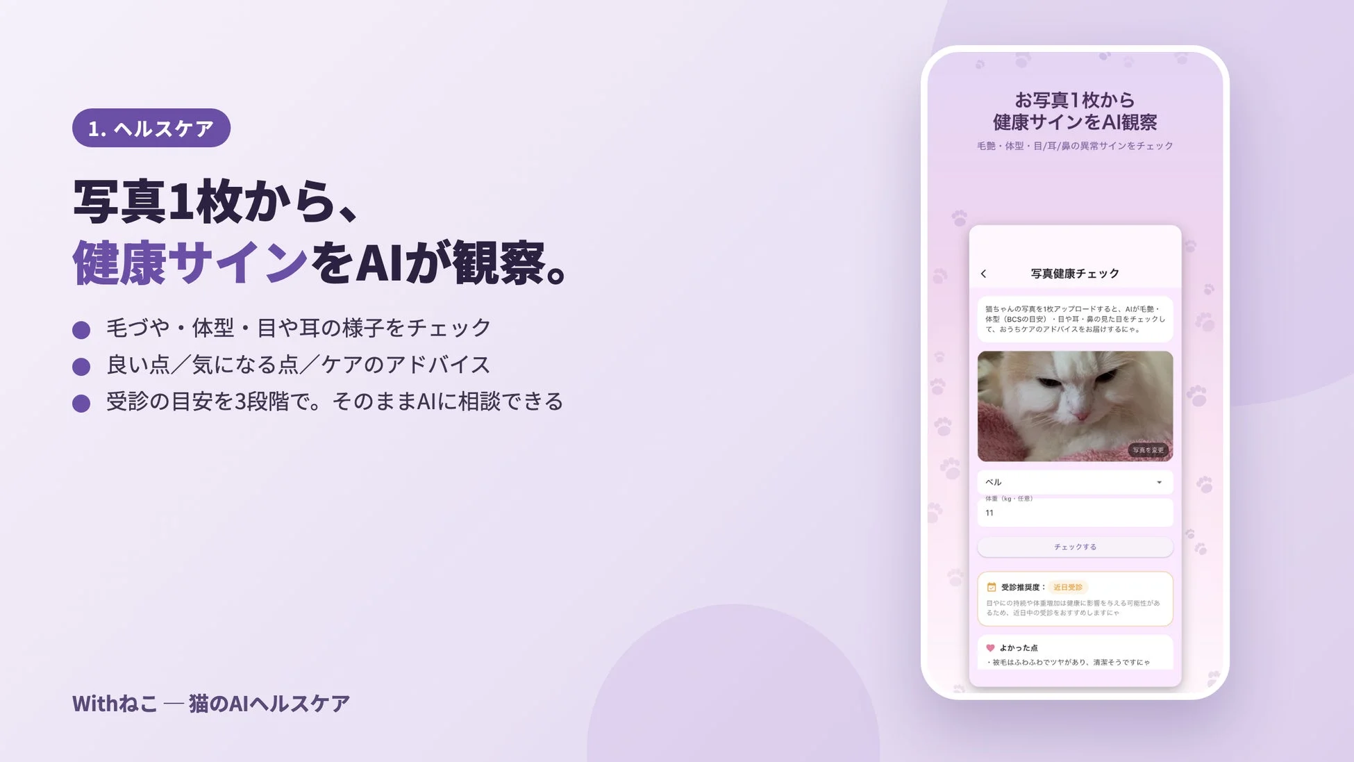 1. ヘルスケア 写真1枚から、健康サインをAIが観察。
